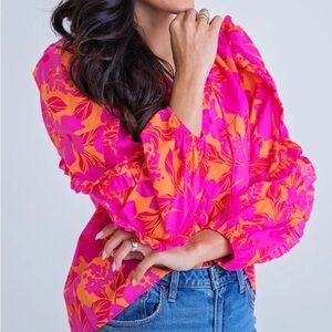 Karlie Pink and Orange Floral Blouse